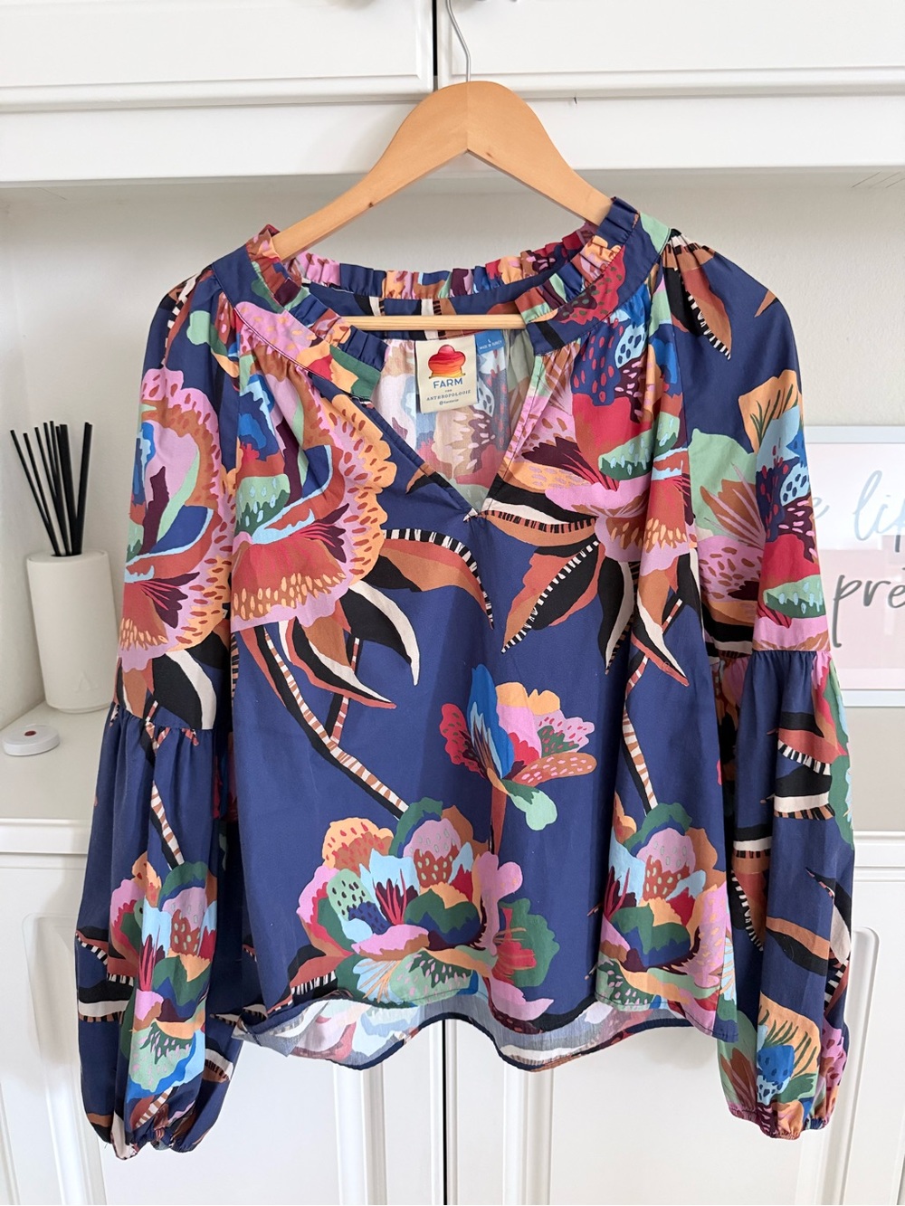 FARM Rio Navy Multicolor Floral Peasant Blouse
